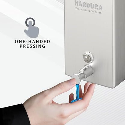 HARDURA Commercial Soap Dispenser Wall Mount Stainless Steel | Vertical, Manual Liquid Pump, Rust-Proof, Leak Free for Bathroom, 43.96oz (1300ml)