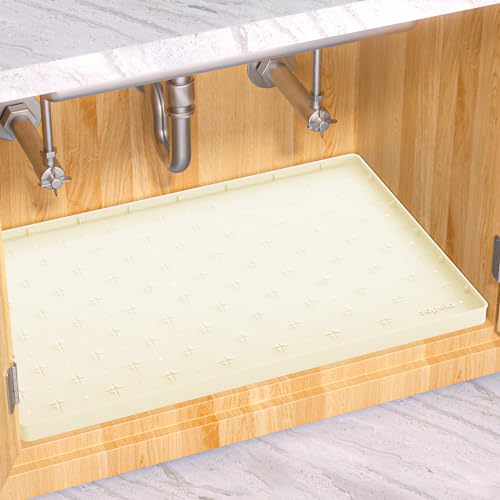 Sdpeia Under Sink Mat 22"×14" Waterproof Silicone Cabinet Liner & Sink Protector for Kitchen & Bathroom, Multi-Purpose Organizers Tray for Pets, Laundry, Cat Litter Mat - color: Cream, size: 14"W x 22"L