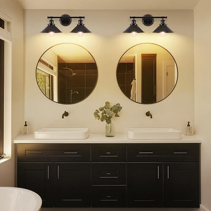 Black Bathroom Light Fixture, 2-Light Farmhouse Vanity Lights for Bathroom | Solid Metal, 20" Matte Black Bathroom Light Fixtures, Industrial Wall Sconce, Vanity Lighting Fixtures over Mirror Kitchen - size: 2-Light