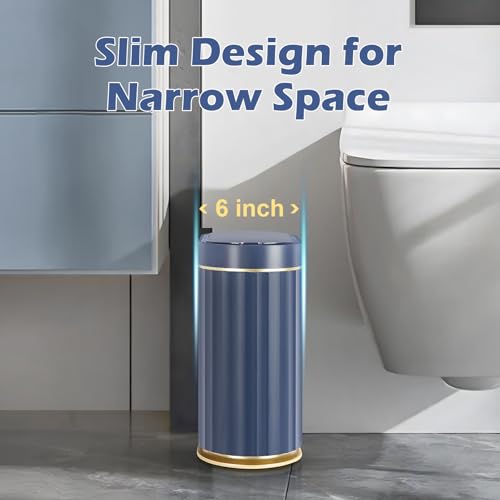 ELPHECO 2 Gallon Sensor Trash Can, Automatic Lid, Midnight Blue Gold | IPX5 Waterproof Bathroom Trash Bin, Slim Garbage Can, Plastic Wastebasket for Office, Bedroom and Kitchen - color: Blue Gold