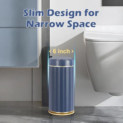 ELPHECO 2 Gallon Sensor Trash Can, Automatic Lid, Midnight Blue Gold | IPX5 Waterproof Bathroom Trash Bin, Slim Garbage Can, Plastic Wastebasket for Office, Bedroom and Kitchen - color: Blue Gold