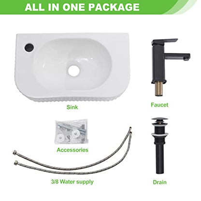 Bathroom Vessel Sink Rectangular Wall Mount Sink White Wall Mounted Bathroom Sink with Faucet and Drain White Porcelain Ceramic Washing Small - color: White 1