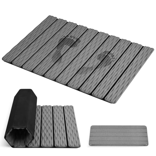 Large Foldable Stone Bath Mat, 2 Pcs Super Absorbent Diatomaceous Earth Mat with Non-Slip Base and Groove Surface, Quick Drying Floor Mat for Bathroom Kitchen Counter (24" x 16", Grey) - color: Grey（groove）, size: 24" x 16" (Rectangular)