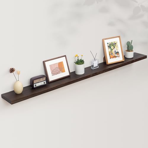 Axeman Floating Shelves for Wall, Rustic Elm Wood 72'' W x 8" D Wall Mantel Shelf with Invisible Bracket, Large Long Wall Mounted Storage Shelves for Living Room, Bedroom, Kitchen, Bathroom, Walnut - color: Walnut With Flat Edge, size: 72 inches - 1P
