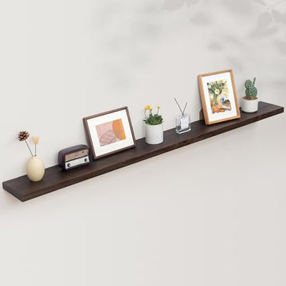 Floating Shelves for Wall, 72in Reclaimed Elm Wood Shelves, Walnut | 8" Deep Wall Shelf, Invisible Bracket, Large Long Wall Mounted Shelves, Living Room, Bedroom, Kitchen, Bathroom - color: Walnut Flat Edge, size: 72 inches - 1P