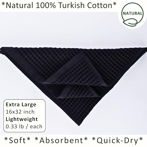 PÜSKÜL Natural 100% Turkish Cotton Waffle Kitchen and Hand Towels, 3-Piece | Black, 32x16" Large, Premium 3D Honeycomb Weave Soft Absorbent Quick-Dry Lint-Free Dish Towel, Oeko-Tex Made in Turkey - color: Black, size: Kitchen & Hand Towels Pack of 3