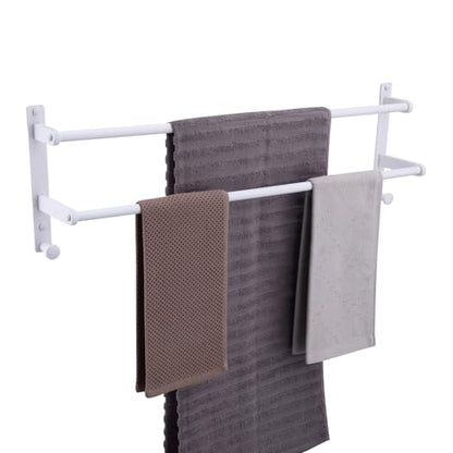 White Double Towel Bar with Hooks, 30 Inch Wall Mounted Long Towel Rack - Stainless Steel Bathroom Towel Holder - color: White, size: 30-Inch
