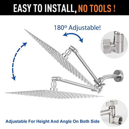 High Pressure Large Stainless Steel Square Rain ShowerHead With Shower Arm Waterfall Full Body Coverage Easy to Clean and Install (12 Inch With Arm, Brushed Nickel) - color: Brushed Nickel, size: 12 Inch With Arm