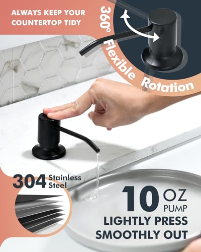 VFAUOSIT Kitchen Faucet with Pull Down Sprayer and Soap Dispenser, Black | 3 Spray Modes, 19.5-Inch Pull-Out Hose, 360° Swivel, cUPC/CEC Certified, SUS304 Steel, 15-Minute DIY Installation - color: Matte Black-06