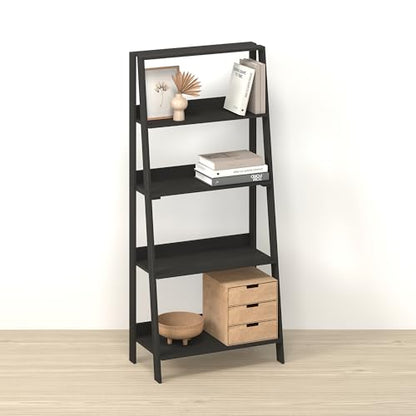 Narita Ladder Shelf, 5-Tier Bookshelf, Freestanding Bookcase Storage Rack Organizer, for Home Office, Living Room, Bathroom, Ebony - color: Ebony