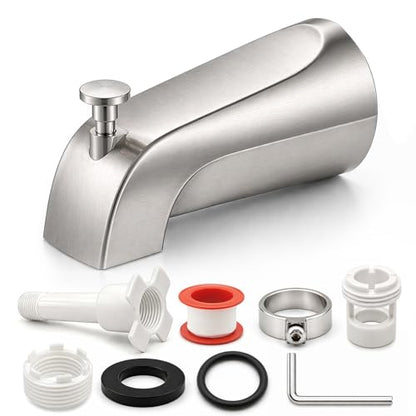 Universal Bathtub Faucet with Diverter, Tub Spout Replacement Fits 1/2" Slip-on Copper Pipe and 1/2" & 3/4" IPS Threaded, Bathroom Tub Faucet Set with Adapters and Hex Wrench (Brushed Nickel) - color: Brushed Nickel
