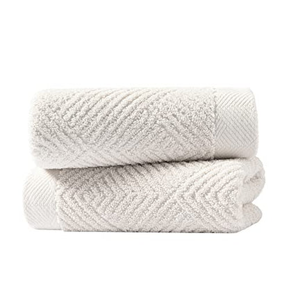 sense gnosis Lime White Hand Towel Set of 2 Super Soft Terry Striped Weave Pattern Ultra Absorbent 100% Cotton Bathroom Hand Towel 13 X 29 Inch, Beige - color: Beige White