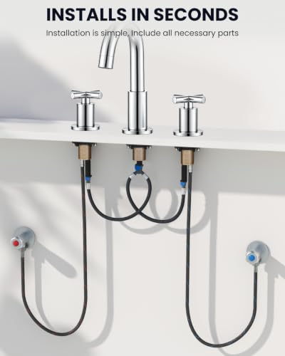 gotonovo 3 Hole Bathroom Faucet 8 inch Widespread Sink Vanity Faucet for Bathroom Sink 2 Cross Handle Deck Mount Basin with Pop Up Drain 360° Swivel Spout Polished Chrome - color: Polished Chrome