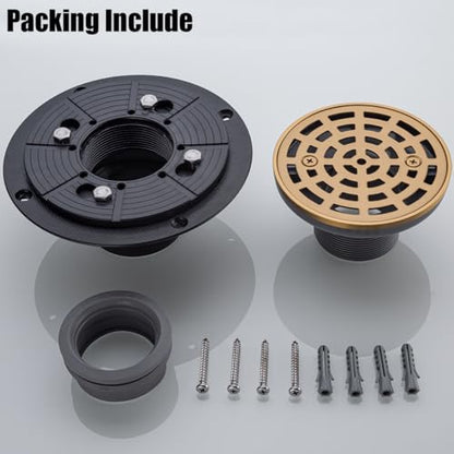 RANDOM Round Shower Drain SUS304 Stainless Steel Champagne Bronze Shower Drain 4 inch with Adjustable PVC Base Flange,Shower Floor Drain with Removable Cover Grid Grate - color: A-champagne Bronze-4″ Round With Base Flange