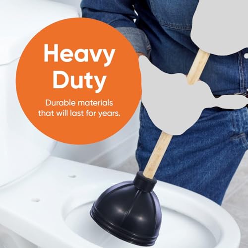 Superio Heavy Duty Plunger with 21 Inch Wooden Handle, Black Rubber - Classic Toilet Plunger, Heavy Duty, Double Thrust Force Cup, Rubber Toilet Plunger, Black Plunger (Wood-3 Pack) - size: 3 Pack-1
