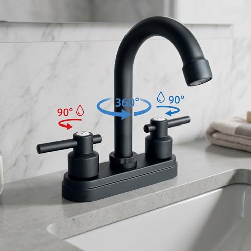 Bathroom Faucets,Black Bathroom Sink Faucet 2 Hole,Centerset 4 inch Bathroom Faucet with Two Handle,Bathroom Faucets for Sink Vanity,Black - color: Black