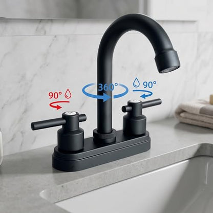 Bathroom Faucets,Black Bathroom Sink Faucet 2 Hole,Centerset 4 inch Bathroom Faucet with Two Handle,Bathroom Faucets for Sink Vanity,Black - color: Black