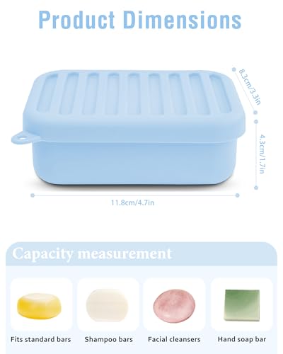 Silicone Travel Soap Case with Lid & Drain Tray, Leakproof, for Travel | Food-grade silicone, Leakproof seal, Built-in hook, Removable drain pad doubles as soap holder, For gym, travel, camping - color: Blue
