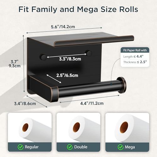 FORIOUS Toilet Paper Holder with Shelf, Adhesive or Screw,Oil Rubbed Bronze | Wall Mount Toilet Paper Roll Holder for Bathroom, Stainless Steel Commercial Toilet Tissue Roll Dispenser with Phone Shelf - color: Oil Rubbed Bronze