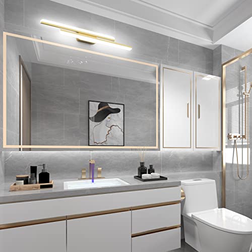 Ralbay 40" Modern LED Gold Vanity Lights 40W Frosted Aluminum Gold Bathroom Vanity Light Fixtures Over Long Mirror Modern Gold Bath Lighting 6000K White Light - color: Gold, size: 40 inch