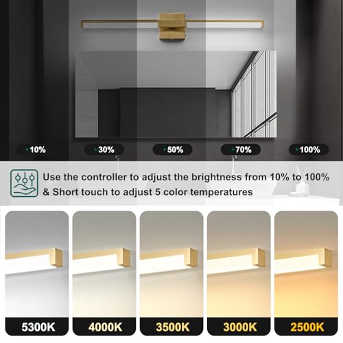 32 Inch Bathroom Vanity Light Fixtures, Gold Modern Light Fixtures Over Mirror, 16W 5CCT Dimmable Wall Light - color: Gold - 1Pack, size: 32 inch