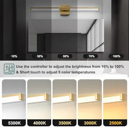 32 Inch Bathroom Vanity Light Fixtures, Gold Modern Light Fixtures Over Mirror, 16W 5CCT Dimmable Wall Light- 2Pack - color: Gold - 2Pack, size: 32 inch