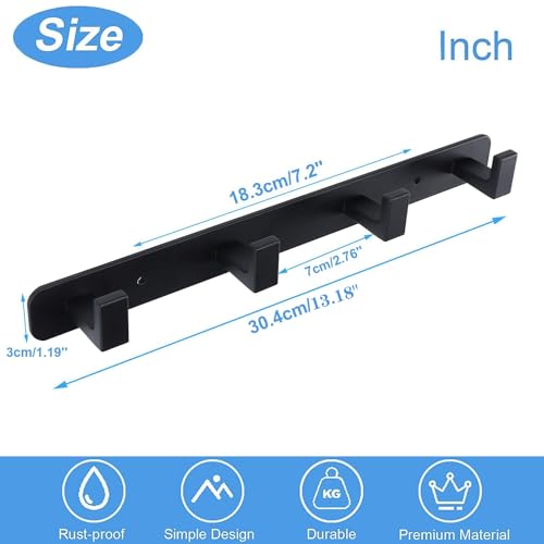 Coat Rack, Heavy Duty Stainless Steel 4 Tri Coat Hook Hanger, Wall Mounted Wall Hooks, Rustic Clothes Hook/Key Hook Rail for Bathroom Kitchen Entryway(2 Pack, 4 Hook Black) - color: Black, size: 4 Hook-2 Pcs