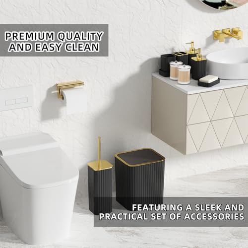 XLHOMO Bathroom Accessory Set - 26PC Bathroom Shower Curtain and Rug Set, Bathroom Accessories Set, Black Bathroom Set with Trash Can, Toilet Brush, Qtip Holder & Soap Dispenser - style: Black