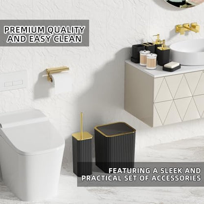 XLHOMO Bathroom Accessory Set - 26PC Bathroom Shower Curtain and Rug Set, Bathroom Accessories Set, Black Bathroom Set with Trash Can, Toilet Brush, Qtip Holder & Soap Dispenser - style: Black