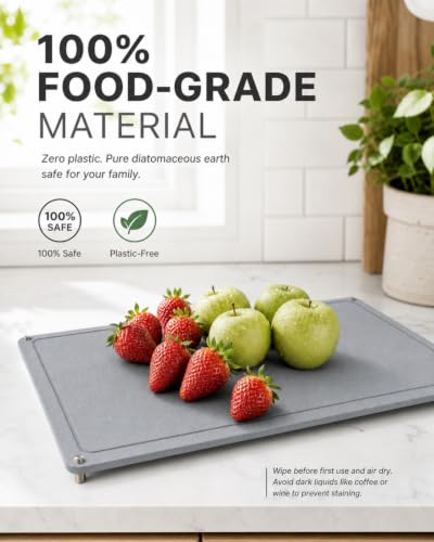 Diatomaceous Earth Dish Drying Mat, Counter, Dark Gray, 24x16 in | Food-grade diatomaceous earth, fast water absorption, 4 sturdy steel feet, doubles as bath or pet mat, dishes not included