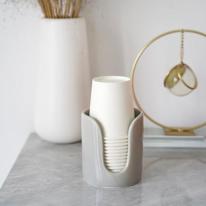 Ceramic Bathroom Cup Dispenser, 3 oz 4 oz Disposable Cups Holder, Small Mouthwash Cup Dispenser (Grey) - color: Grey