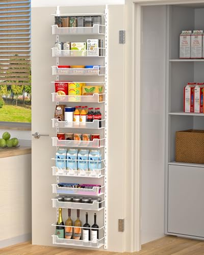 VyGrow Over the Door Pantry Organizer, 10-Tier Over the Door Organizer with Adjustable Basket, Pantry Door Organization for Pantry Kitchen Storage Room Spice Rack, White - color: White, size: 16.5"W 10-Tier