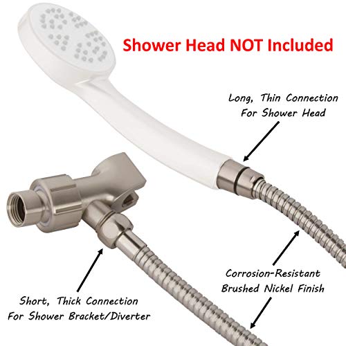 60 Inch Flexible Shower Hose Bundle - Extra Long, Stainless Steel, Double-Buckle Hose For Handheld Showerheads With Shower Arm Mount And Holder - Brushed Nickel