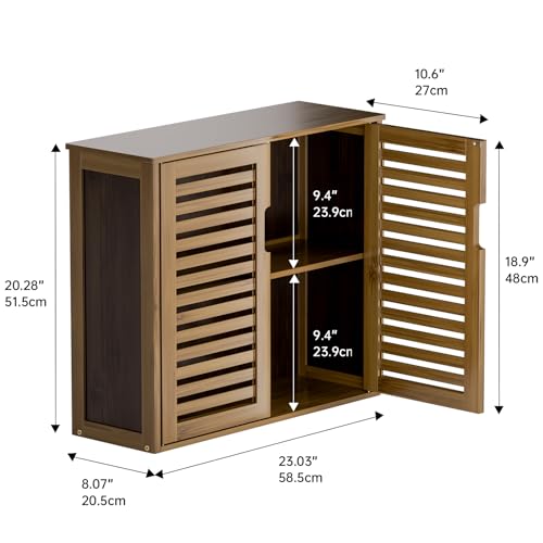 HITNET Medicine Cabinet, Bathroom Storage Cabinet Wall Mounted, Over the Toilet Space Saver Organizer with Doors and Bamboo Shelves, Walnut - color: Walnut