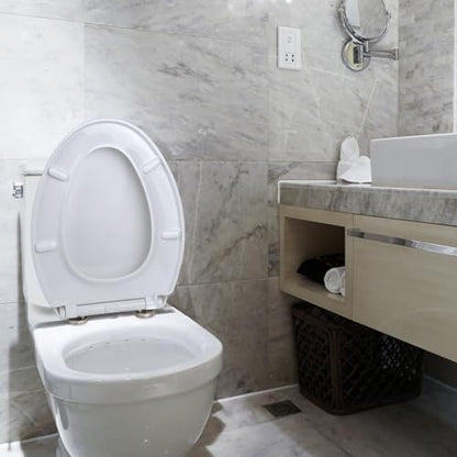 Quiet-Close Elongated Toilet Seat, Heavy Duty Toilet Seat Cover Comfort Non-Slip Seat Toilet Lid Bumpers Quick Release Hinges, Easy to Install & Clean, White