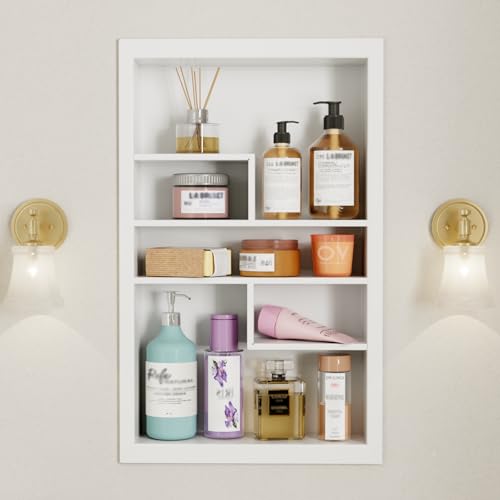 14x24 Medicine Cabinet Recessed Stainless Steel, with 5 Compartments Medicine Cabinet Organizer, Stainless Steel Wall Niche, Bathroom Wall Cabinet, Recessed Bathroom Cabinet, White - color: White, size: New Design 3-Tier
