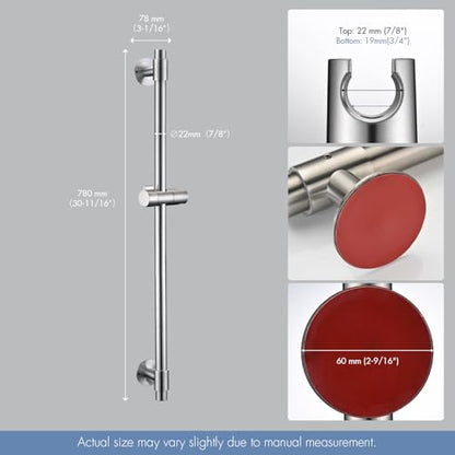Shower Slide Bar 30-Inch with Adjustable Handheld Shower Head Holder for Bathroom Drill-free Mounted SUS 304 Stainless Steel (Brushed Nickel)