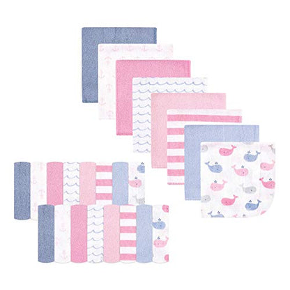 Hudson Baby Unisex Baby Rayon from Bamboo Washcloth Bundle, Pink Whale, One Size - color: Pink Whale