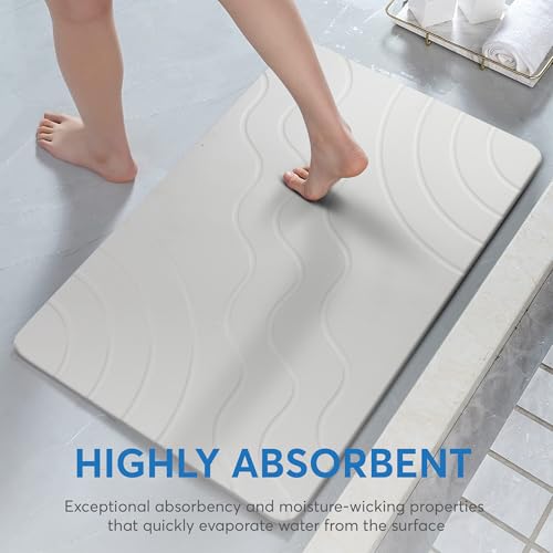 Stone Bath Mat Quick Drying Diatomaceous Earth Bath Mat Non Slip Shower Mat Super Absorbent Stone Bath Mats for Bathroom, Floor, Kitchen Counter, Easy to Clean (23.6” X 15.3”, White) - color: White