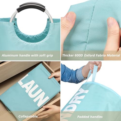 Maxsilan 90L Large Laundry Basket Bag, Collapsible Tall Hamper, Light Blue | Freestanding tall laundry bag & foldable washing basket. Extra large clothes storage bin with durable sturdy handles - color: Light Blue, size: 90L