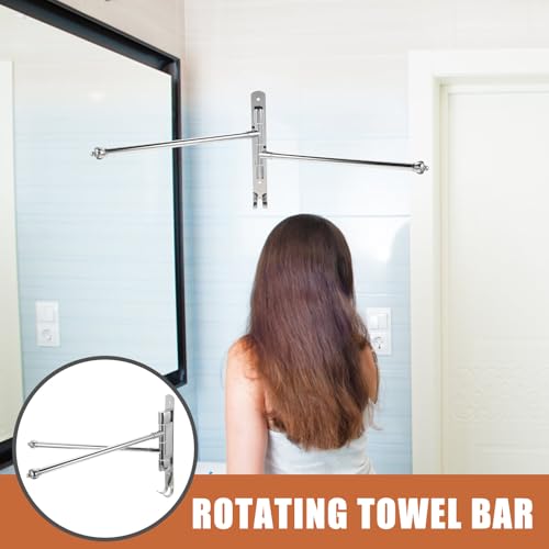 WOONEKY Stainless Steel Bathroom Swing Arm Towel Bar, 2-arm Swivel Towel Rack Wall Mount for Bathroom Storage and Drying