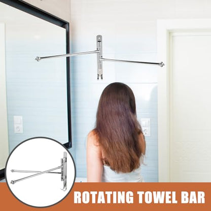 WOONEKY Stainless Steel Bathroom Swing Arm Towel Bar, 2-arm Swivel Towel Rack Wall Mount for Bathroom Storage and Drying
