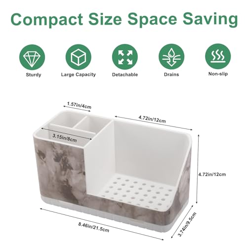 Toothbrush Holders for Bathroom Countertop Organizer (White Marble Grain) | Easy To Clean, Drainage, Non-Slip, Detachable, Kids Electric Toothbrush and Toothpaste Holder for Bathrooms - color: White Marble Grain