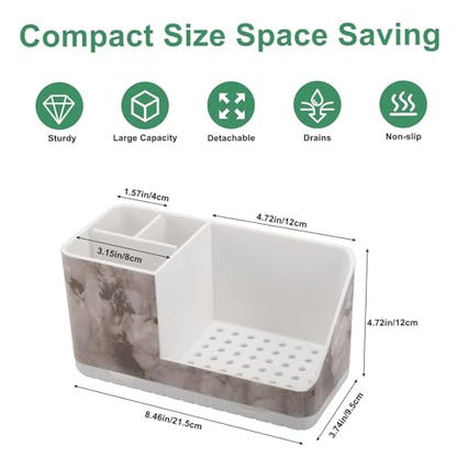 Toothbrush Holders for Bathroom Countertop Organizer (White Marble Grain) | Easy To Clean, Drainage, Non-Slip, Detachable, Kids Electric Toothbrush and Toothpaste Holder for Bathrooms - color: White Marble Grain