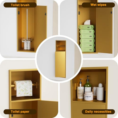 Recessed Toilet Paper Holder, in Wall 25" X 7" Toilet Paper Holder Storage, 304 Stainless Steel Tissue Roll Dispenser, Niche Shelf for Bathroom Space Saving Design, Gold