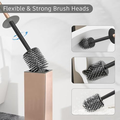 BGL Standing Toilet Brush and Holder Rose Gold Aluminium Toilet Bowl Cleaner Brush and Holder for Bathroom Storage and Organization, Square Design Sturdy and Space Saving - color: Rose Gold