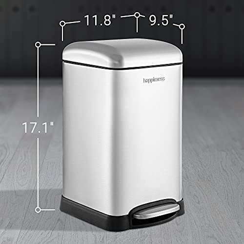 happimess Betty Retro Mini 3.2 Gal Step Trash Can, Platinum Silver | Soft-Close Lid, Fingerprint Proof, Removable Liner, Stainless Steel, Hands-Free Pedal - color: Chrome