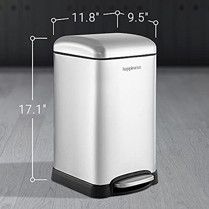 happimess Betty Retro Mini 3.2 Gal Step Trash Can, Platinum Silver | Soft-Close Lid, Fingerprint Proof, Removable Liner, Stainless Steel, Hands-Free Pedal - color: Chrome