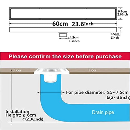Linear Shower Drain with Tile Insert Grate, 23.6-Inch Professional Brushed 304 Stainless Steel Rectangle Shower Floor Drain, Floor Shower Drain(Rose Gold)