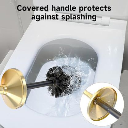 Brushed Gold Toilet Brush and Holder，Extra Long Handled Toilet Brush for Bathroom，Stainless Steel Heavy Duty Toilet Bowl Brush,Deep Cleaning Modern Toilet Cleaner Brush -Space Saving, Covered Brush - color: Brushed Gold